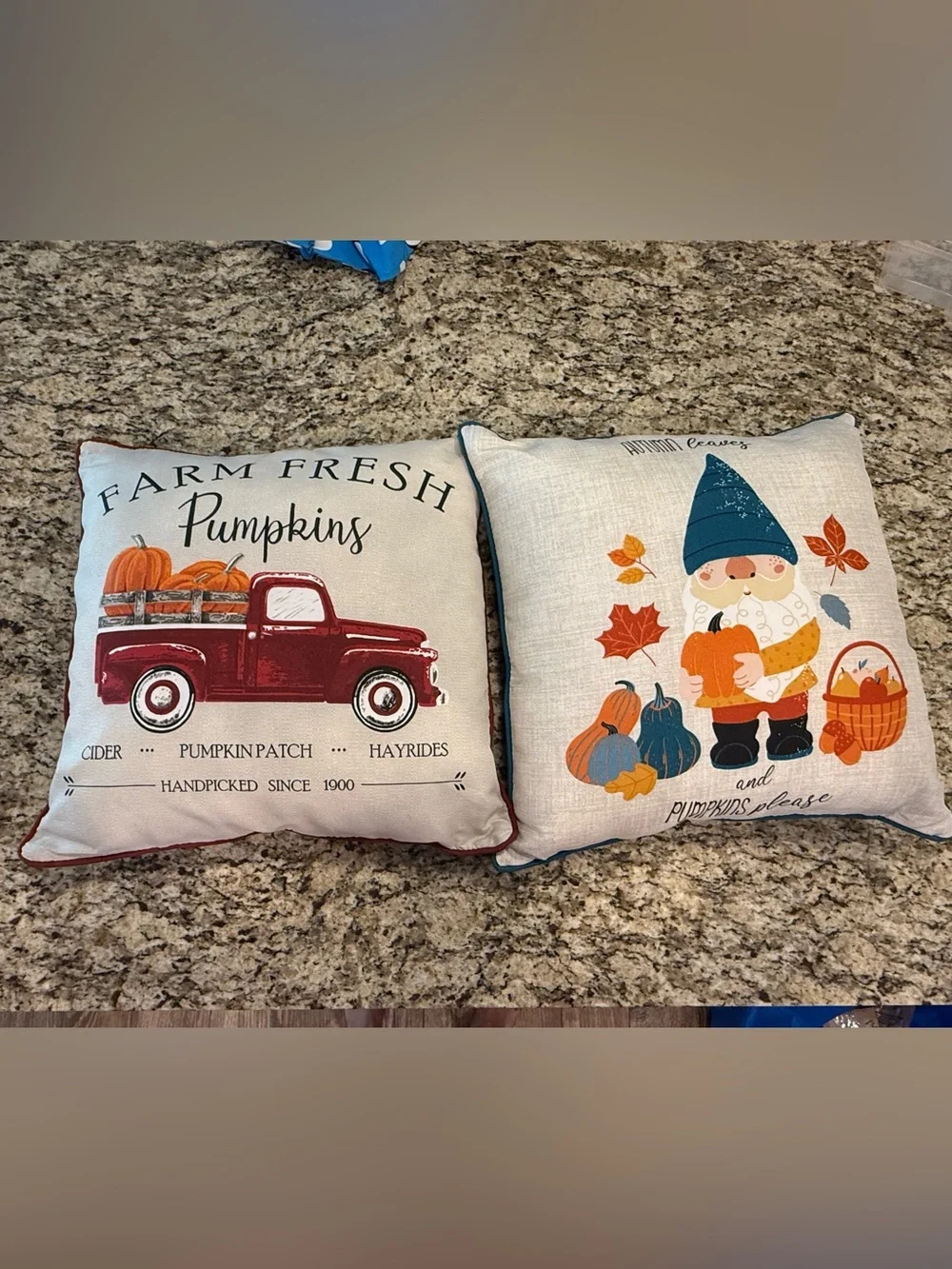 Festive fall accent pillows pumpkins vintage truck gnome set of 2